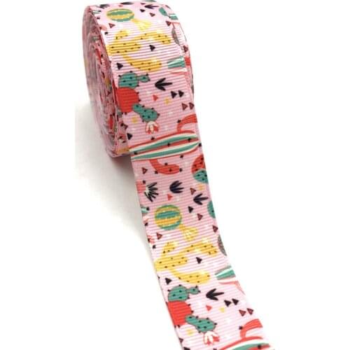10Yards 25mm Cactus Lotu Flowers Print grosgrain Ribbon DIY Headwear Gift Wrapping Wedding Party Decorations Sewing Accessories