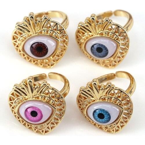 10Pcs New Fashion Jewelry Gold Plated Colorful Enamel Rainbow Evil Eye Adjustable Rings for Women Girls