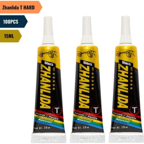 100PCS Zhanlida T Hard Setting 15ML Black Contact Adhesive Universal Repair Glue With Precision Applicator Tip
