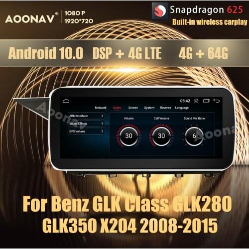 128GB Android 10.0 Snapdragon 625 car radio GPS For Mercedes Benz GLK Class GLK280 GLK350 X204 2008-2015 multimedia player