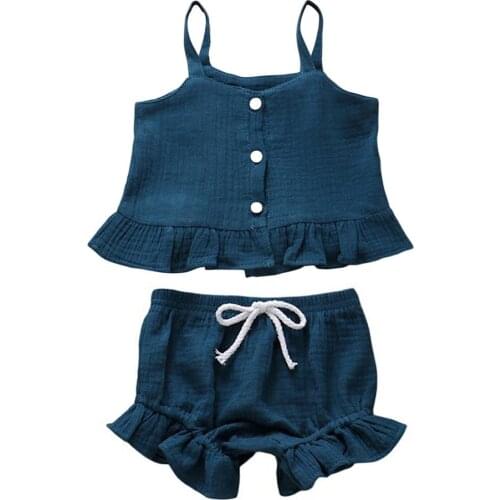 2pcs/set Summer Baby Girl Ruffle Sling Top Short Pants Outfit Set Newborn Clothes Set Baby Girls Outfits