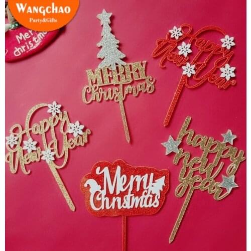 2021 Creativity Acrylic Happy New Year Topper Cake Merry Christmas Decorations for Home X-mas Cake Decorating Tools Supplies