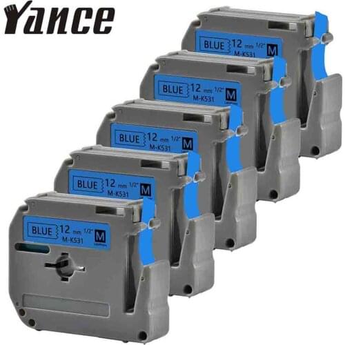 5Packs MK 531 label tape Compatible brother mk 531 M-K531 12MM Black on blue ribbon for brother p touch label maker PT-65 PT-100