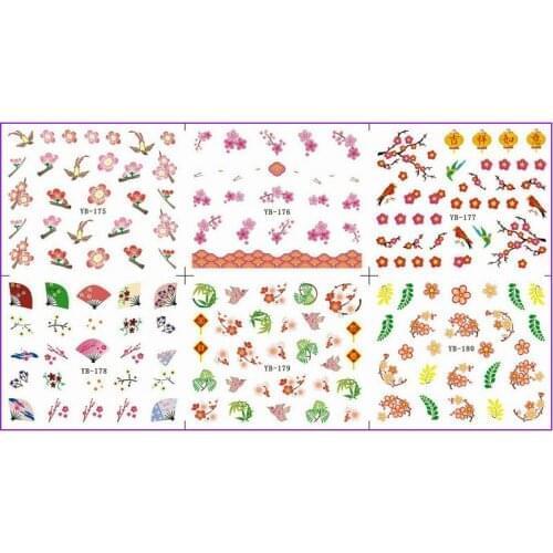 6 PACK/ LOT WATER DECAL NAIL ART NAIL STICKER PLUM BLOSSOM FLOWER SWALLOW YB175-180
