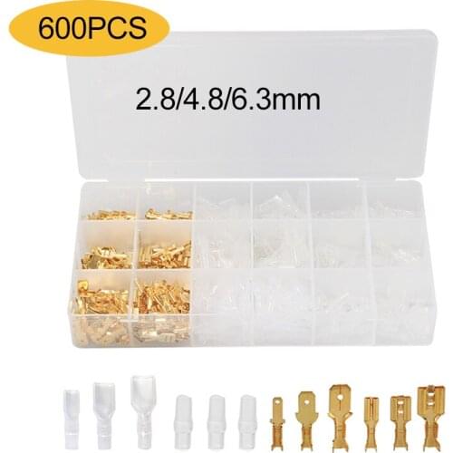 600PCS 2.8/4.8/6.3mm Female Male Spade Crimp Terminals Sleeve Wire Wrap Connector for 22-16 AWG with box
