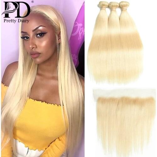 613 Honey Blonde Straight Human Hair Bundles with Frontal Closure Brazilian 100% Human Hair Weave Bundles with 13x4 Lace Frontal