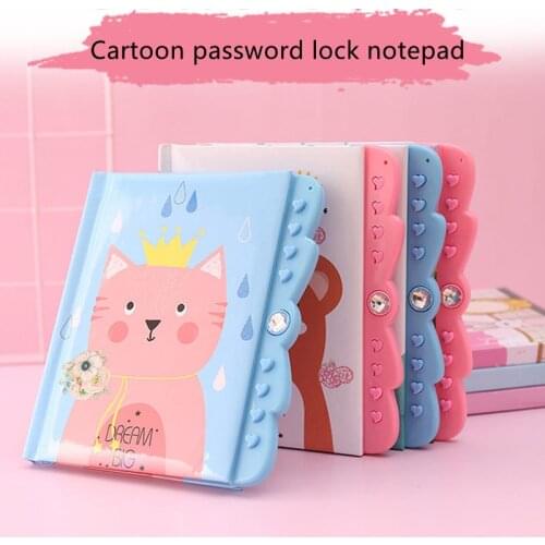Cartoon Password Book Student Button Notebook Childrens Diary With Lock Password Book Student Stationery Animal Pattern Notepad