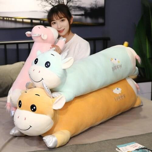 130cm Large Cartoon Lying Cattle Plush Toys Good Cotton Stuffed Baby Pillow Cushion Animal Appease Dog Doll Girl Christmas Gift