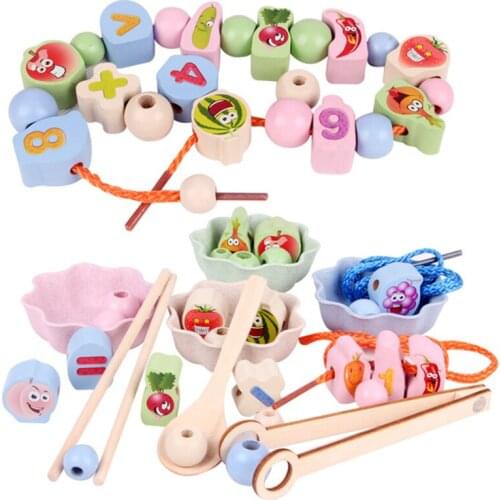 Children String Bead Clip Bead Game Montessori Toys Set Color Matching Threading Game Educational Wooden Toy Fine Motor Training
