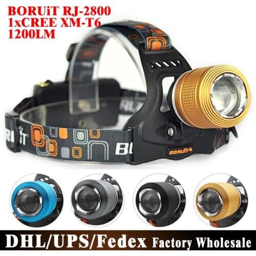 DHL 20PCS Boruit XM-L T6 LED 1200 Lumen Rechargeable Headlight Headlamp Head Lamp RJ2800