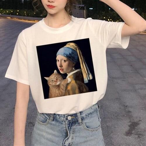 Kawaii Cat Graphic T Shirt Women Harajuku Ullzang Cute T-shirt Funny Cartoon Aesthetic 90s Tshirt Fashion Summer Top Tees Female