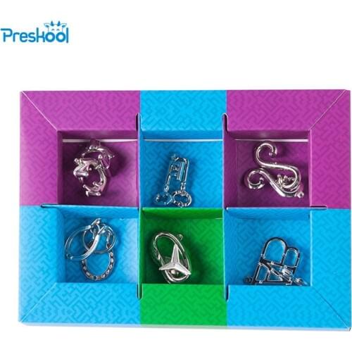 Brain Teaser Toy 1 Lot=6 PCS Test Mind Game Metal Magic Trick China Traditional Puzzles Baguenaudier Rings Cardans Suspension