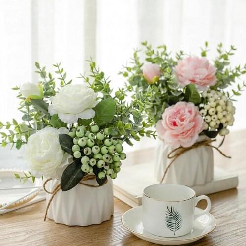 80%HOTArtificial Rose Fake Flower Bonsai Potted Plant Garden Party Props Desktop Decor
