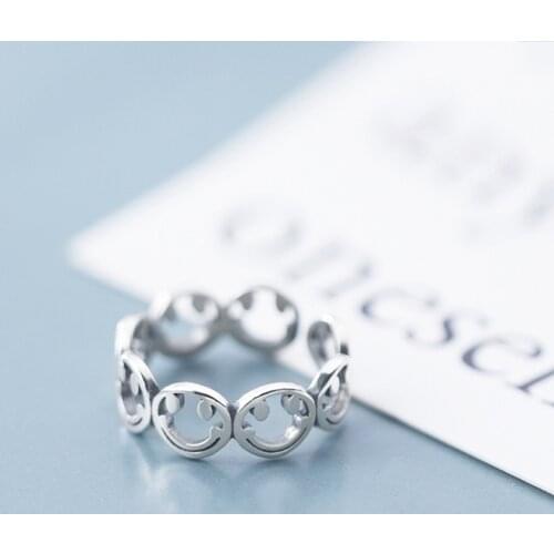 Silver Color Cute Multi Smile Face Open Ring Women Girls Elegant Hollow Happy Smiley Faces Adjustable Finger Rings Jewelry A927