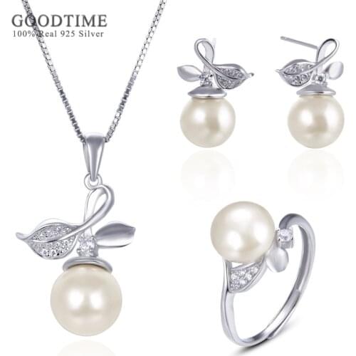 Luxury Jewelry Set 925 Sterling Silver Jewelry Set Fashion Pearl Cubic Zirconia Necklaces/Stud Earrings/Ring For Woman Girl