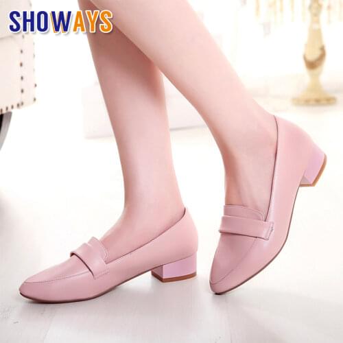 British Women Flats White Pink PU Loafers Casual Office Low Square Heels Moccasins Pointed Toe Slip-on Lady Spring Smoking Shoes