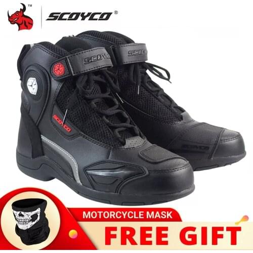 SCOYCO Motorcycle Boots Botas Moto Microfiber Leather Motocross Off-Road Racing Boots Motorbike Riding Shoes Men Moto Boots