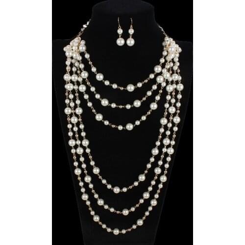 Multi Layer Pearl Necklace Handmade Bib Beads Long Collar African Bridal Accessories Nigerian Wedding Indian Jewelry Sets
