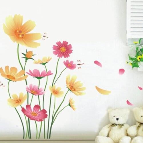 Cartoon simple and fresh flowers wall decals bedroom living room decoration wall stickers pvc self-adhesive removable mural