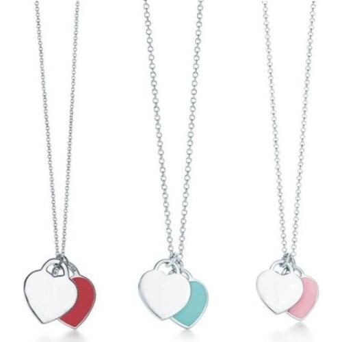 NEW Fashionable new S925 Sterling Silver heart-shaped pendant enamel Bead Necklace multi color optional birthday gift