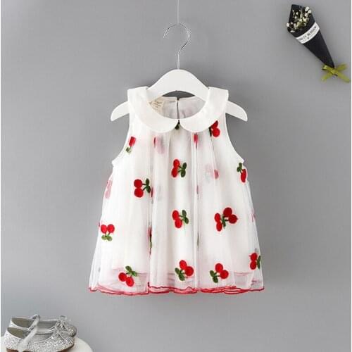 Baby Girls Dresses Summer 2020 Cute Sleeveless Cherry Princess Dress Peter pan Collar Infant Clothes DT121