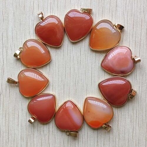 Wholesale 10pcs/lot 2020 New good quality natural red onyx gold side heart charms pendants 25mm for jewelry making free shipping