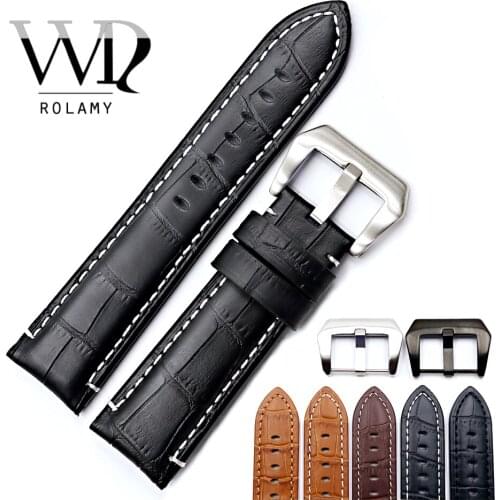 Rolamy 22 24mm Watch Band Strap For Panerai Real Leather Handmade Thick Replacement Wrist Watchband Strap Belt With Screw Buckle