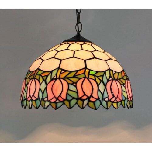 30cm Pink Tulip Chandelier American Pastoral Creative Tiffany Colorful Glass Art Bar Restaurant Chandelier