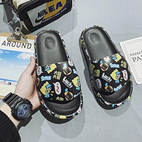 Summer Print cartoon Soft Bathroom Beach Women Slippers For Men With High Soles Comfy Sandal Zapatos De Mujer Light Ladies Shoes