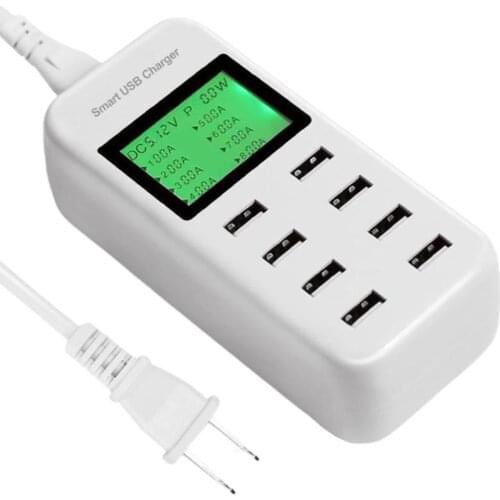 40W USB Charger Multi USB Quick Charge 8 Port USB Socket Fast Charger With LCD Display For Smart Mobile Phone Desktop Adapter