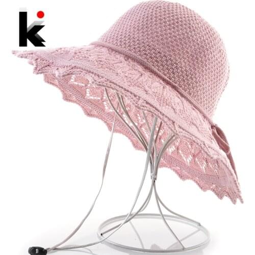 Womens Sun Hat Summer Beach Sun Protection Caps Ladies Wide Brim Floppy Sun Bonnet Knitted Solid Color Straw Hats Girl Pink Hat