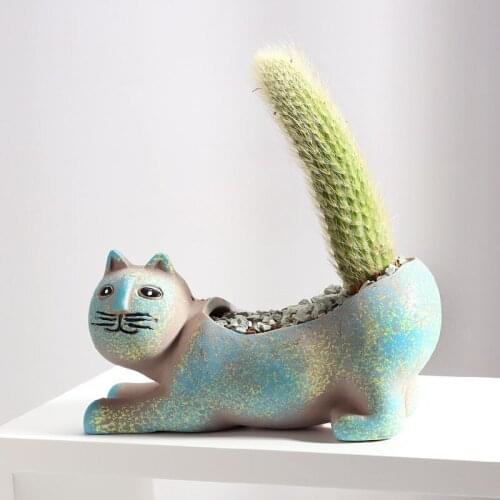 Cute Cat Tail Flowerpot Cartoon Animal Ceramic Vase Personality Creative Cactus Succulent Plant Poted Desktop Garden Decoration