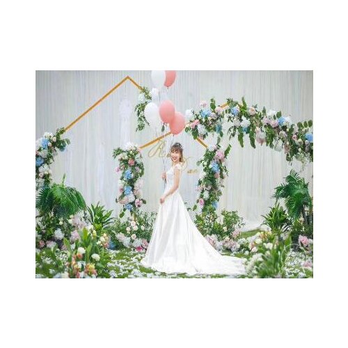 Wedding Props Pentagonal Arch Flower Stand Mori Wedding Stage Decoration Geometric Shaped Iron Ornaments