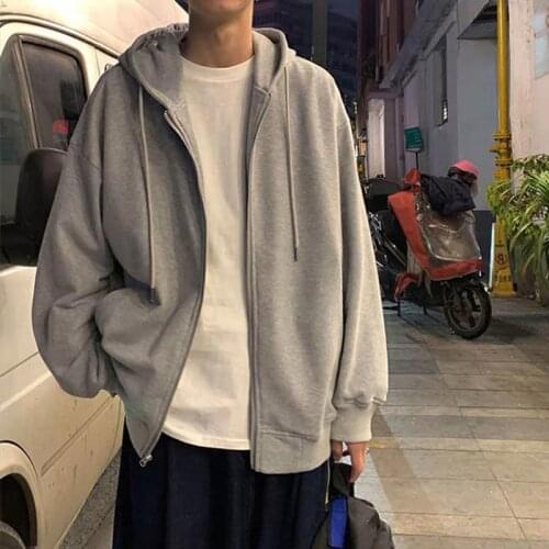 Korean Loose Sportswear Long-sleeved Men Comfy Pure Zip Up Hoodies Hip Hop Hoodie for Classic Hoody Pullover Tops Hoodies Men