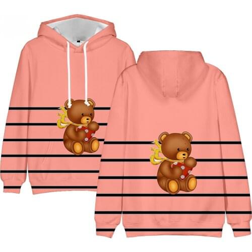 Hot Pink Hooded 3D Cute Bear Hoodies Men Women Sweatshirts Autumn Hip Hop Tracksuits Fashion Boys Girls Pullovers Streetwear