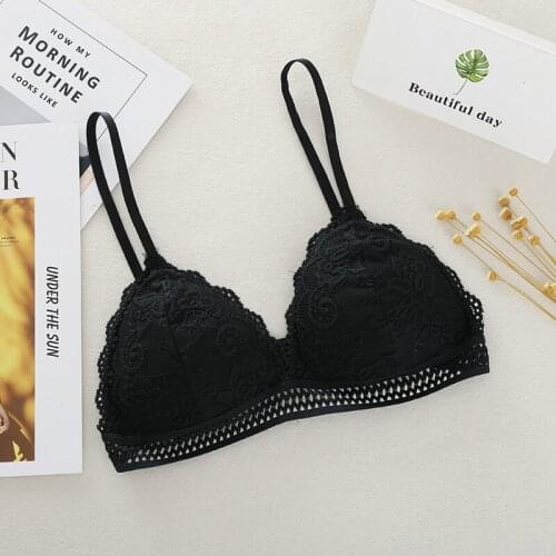 Thin French Style Bralette Lace Wireless Triangle Cup Women Lingerie Soft Bra Seamless Deep V Underwear