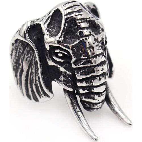Vintage Elephant Titanium Steel Skull Biker Gothic 316L Stainless Ring For Men Retro Male Design Round Bands Punk Rings