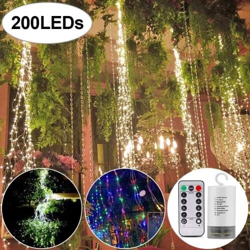 Waterproof Twinkle Starry Lights, 10 Strands 200 LEDs Hanging Vine Tree Lights Battery Operated Waterfall Vine Branch Lights