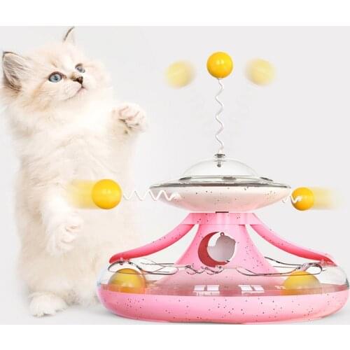 Pet Funny 360 rotation Windmill Spinning ​Cat Toy For Cat Kitten Puppy Toys Ball Teasing Stick Spring Leakage Food Tumbler Toy