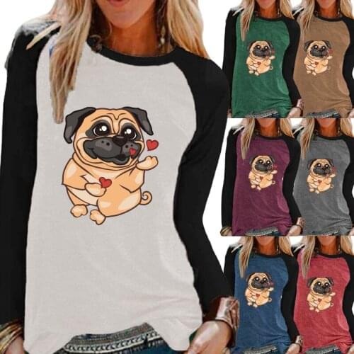 Spring Autumn Womens Casual Long-sleeved Round Neck Shirt Fashion Printing Raglan Sleeve Loose Womens T-shirt Plus Size