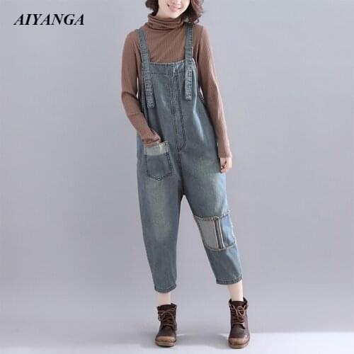 New Fashion Women Strap Jeans 2019 Spring Overalls Pants Casual Denim Trousers Looses Plus Size Jeans Female M L XL 2XL