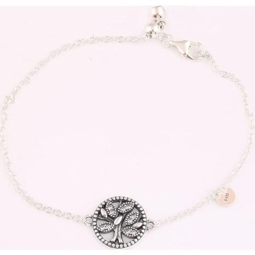 Authentic S925 Sterling Silver Tree Of Life With Crystal Bracelet Bangle For Women Wedding Party Gift fit Lady Fine Jewelry
