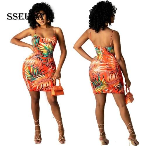 SSEURAT Sexy Print Summer Dresses for Women 2021 Drawstring Backless Hawaiian Halter Dress Beach Wear Club Outfits