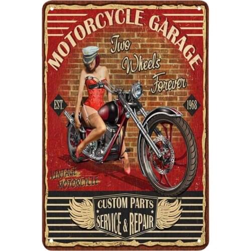 AOYEGO Pin Up Girl Motorcycle Tin Sign,Motor Garage Red Black Vintage Metal Tin Signs for Cafes Bars Pubs Shop Wall Decorative