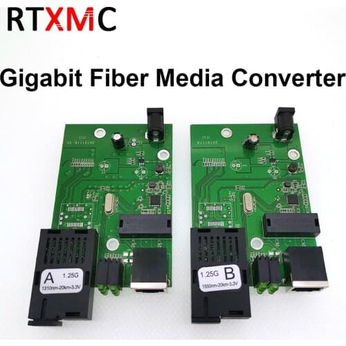 1 Pairs A&B Gigabit Fiber Optical Media Converter UTP 1000Mbps 1.25G FX Single Mode Single Fiber SC Port 20KM External Power