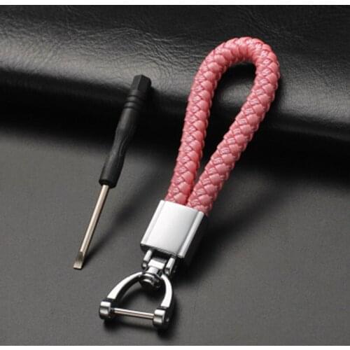 1Pc Hand Woven Leather Car Keychain 360 Degree Rotating Horseshoe Buckle With Screwdrive Classical Jewelry Key Rings Bag Pendant
