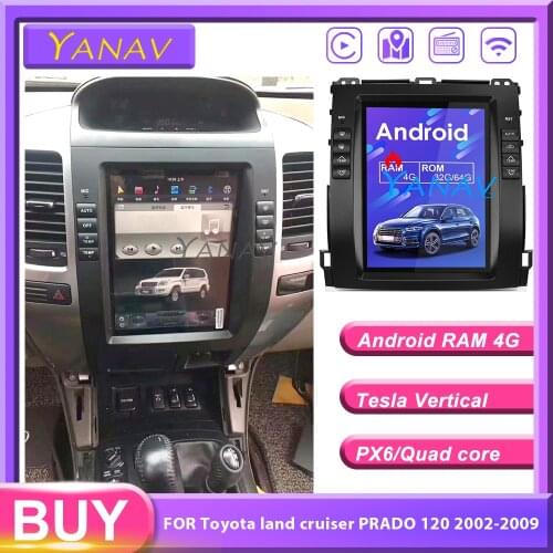 10.4" HD Car stereo video DVD player for-Toyota land cruiser PRADO 120 2002-2009 tesla style vertical screen Car GPS navigation