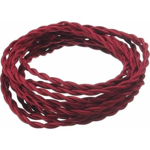 10m/lot 2 X 0.75mm2 Red Wine Vintage Twisted Electrical Wire Textile Cable Vintage Lamp Cord Pendant Light Lamp Wire