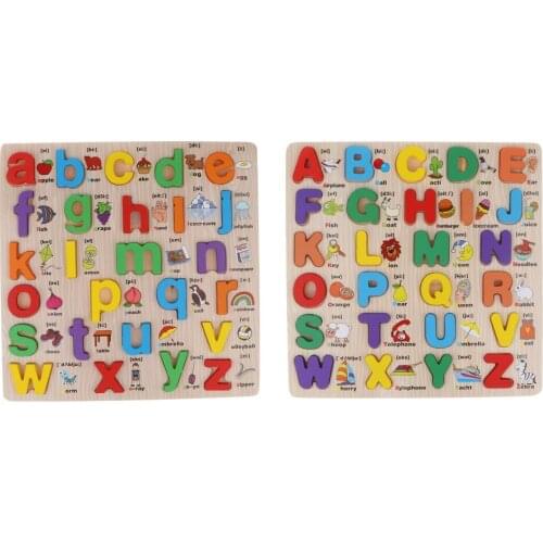 2 Sets Wooden Jigsaw Puzzle Boards ABC Letters Kids Learning Toy Alphabet Blocks