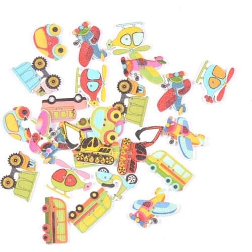 2 Holes Cartoon Car Random Mixed Painted Wooden Buttons For Clothes Sewing Crafts Scrapbooking DIY Kid Apparel Supplies 25pcs